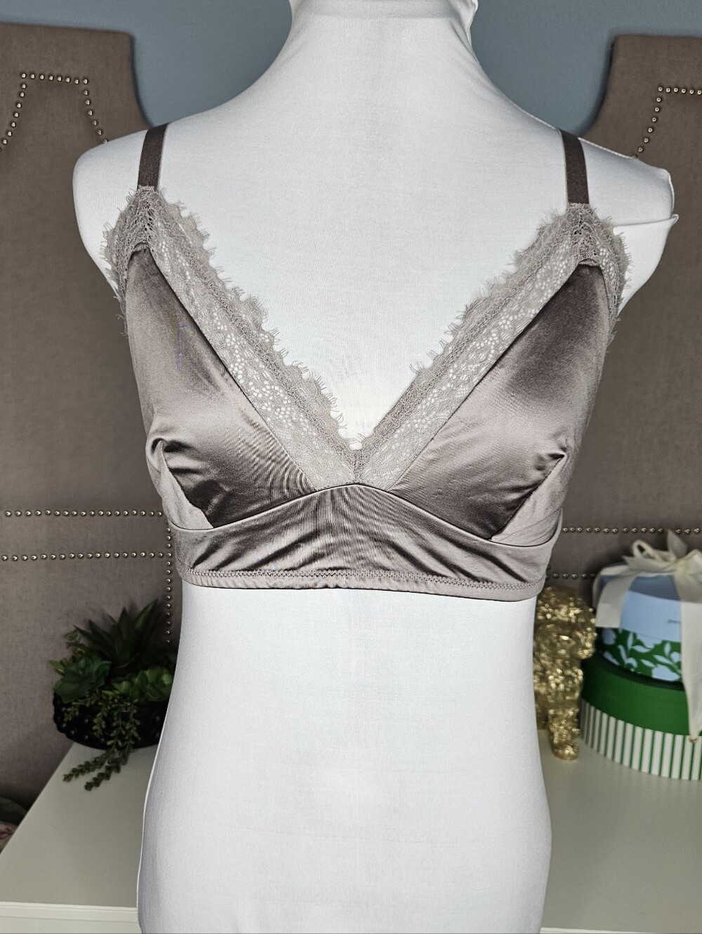 Auden Unlined Bralette Grey Silver Satin And Lace